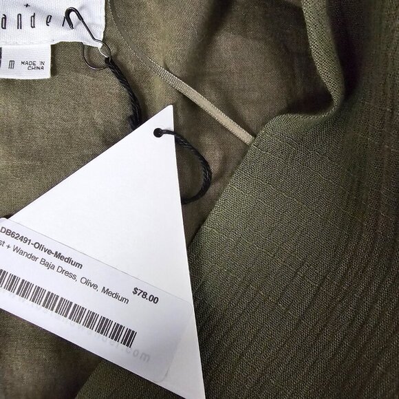 Lost & Wander Baja New Tie Waist Flutter Short Sleeve V Neck Olive Dress - Picture 9 of 12